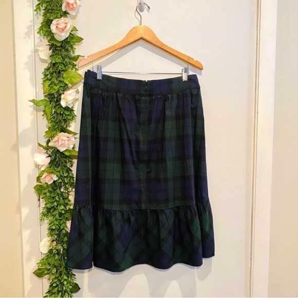 J. CREW Green Tartan Plaid‎ Bow Waist Midi Skirt size 2 Christmas holiday - Picture 6 of 10